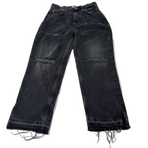 We The Free Women's Jeans Size 27 Black High Waisted Distressed Jeans Frayed Hem